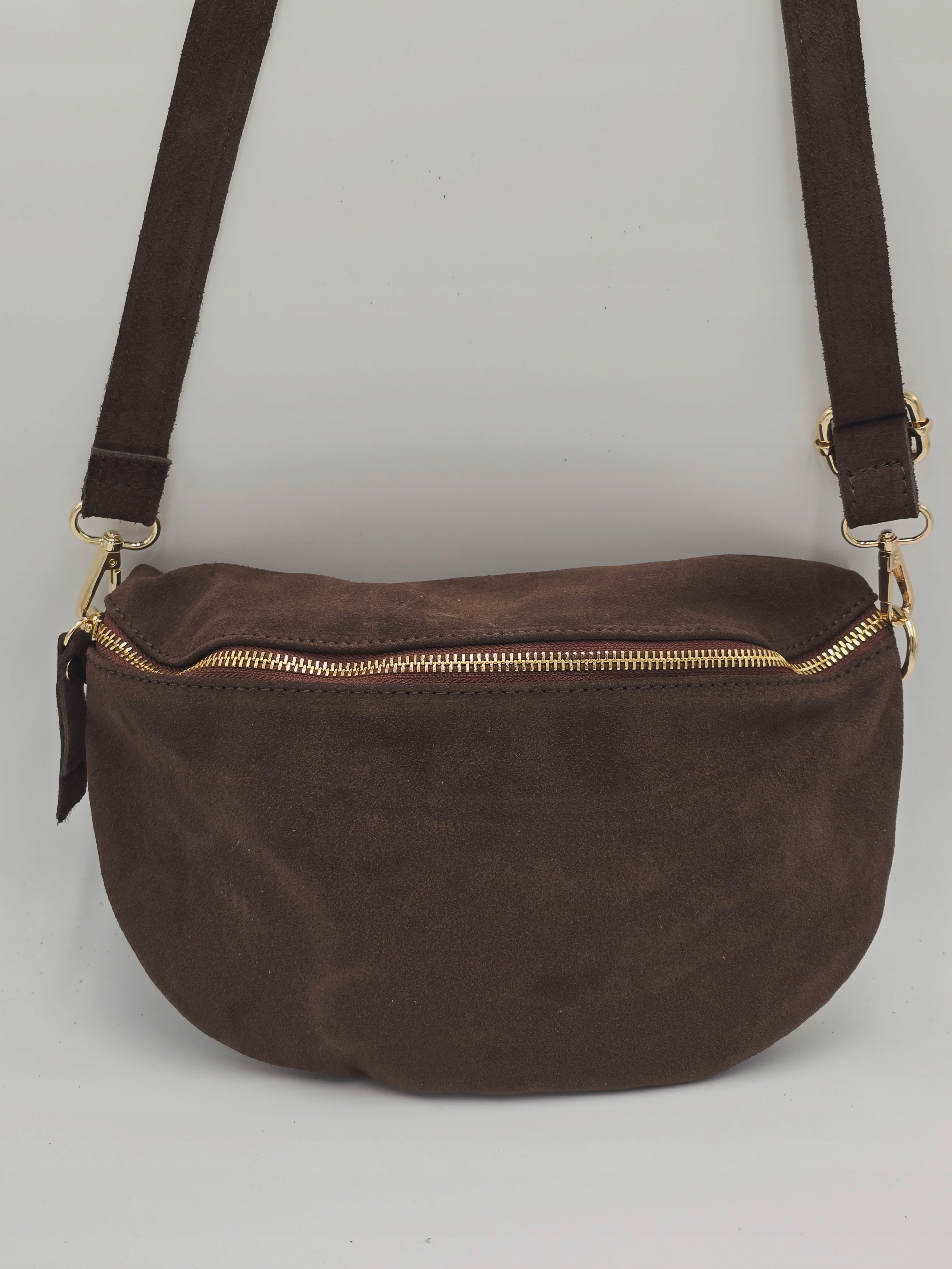 Torebka listonoszka nerka skóra naturalna zamsz brąz czekolada TS 04-540