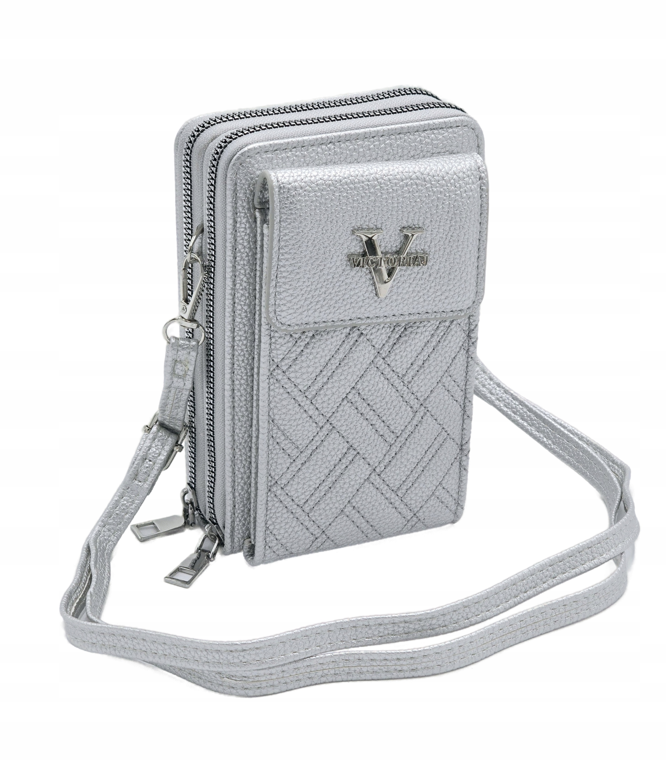 Victoria J. - torebka rowerówka portfel etui na telefon srebrny VJ2008