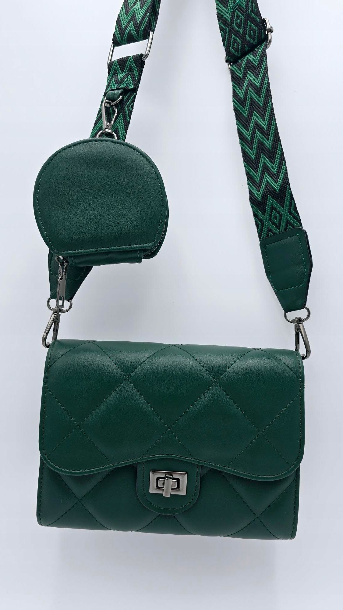 Victoria J torebka listonoszka pikowana portfelik pasek BOHO zielony VJ-939