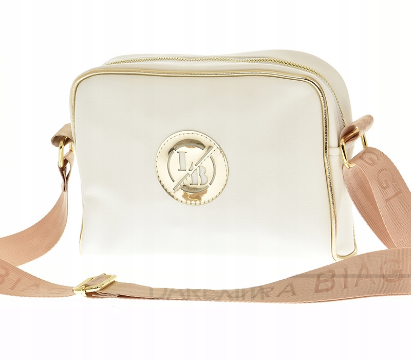 Laura Biaggi – torebka listonoszka biała matowa ze złotą lamówką KB77