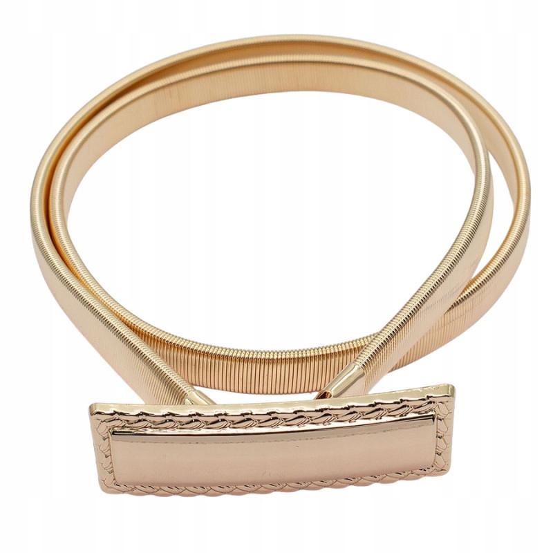 Pasek damski sprężynka prostokąt warkocz złoty