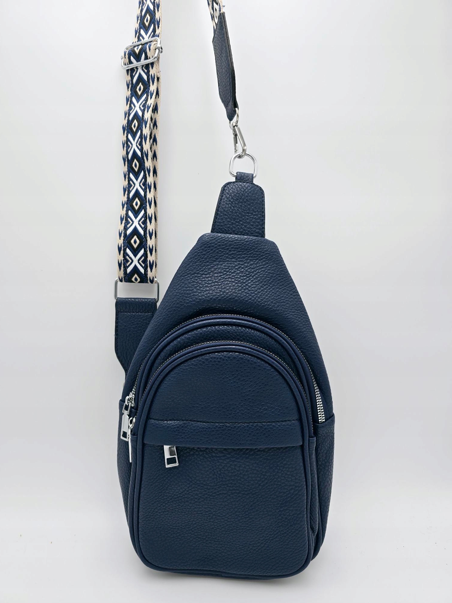 Sara Moda - torebka plecak skóra ekologiczna pasek BOHO granatowy 1970