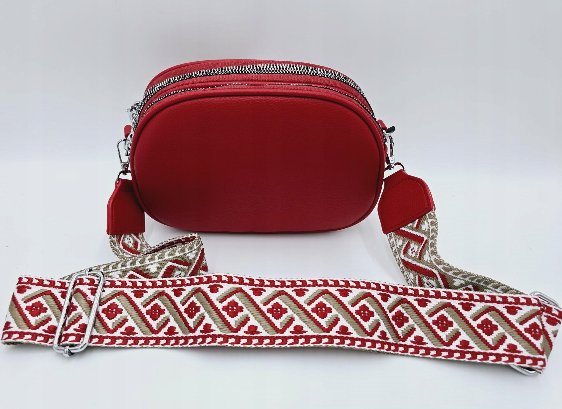 Eric Style torebka listonoszka skóra ekologiczna pasek BOHO czerwony H0113