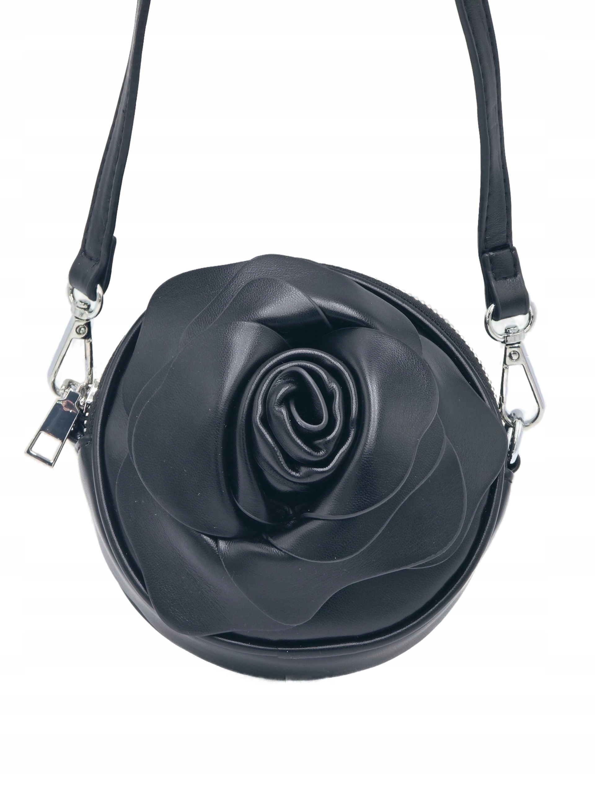 Erick Style - torebka listonoszka skóra ekologiczna kwiatek 3D czarny H1232