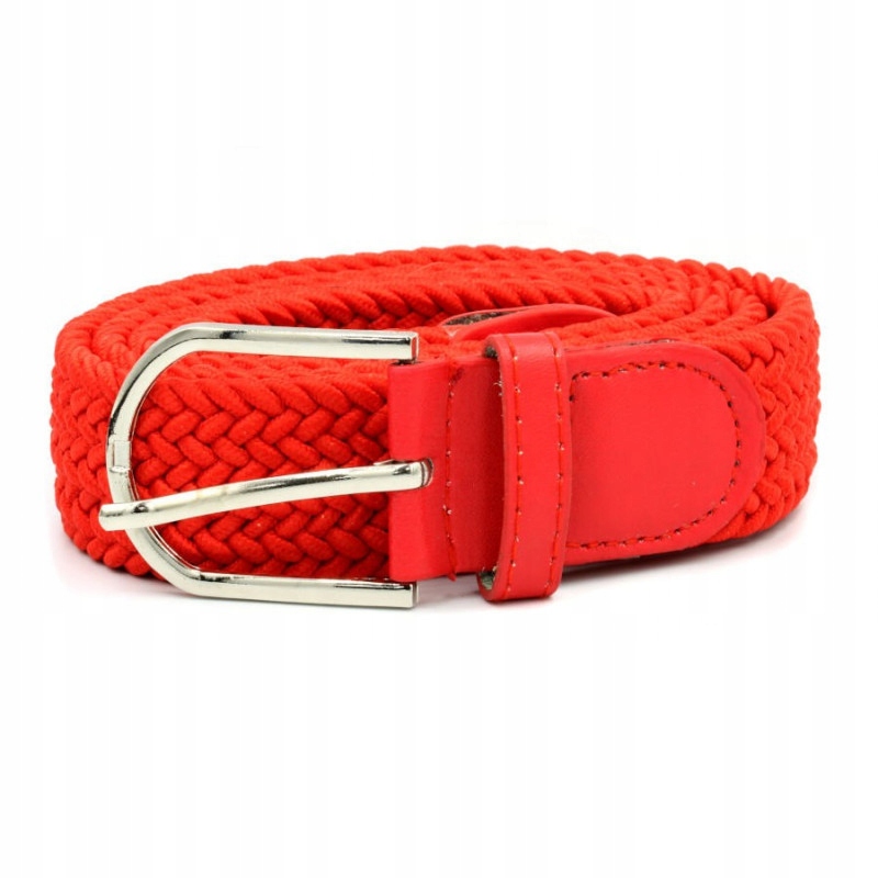 Pasek damski pleciony guma 3,2cm czerwony