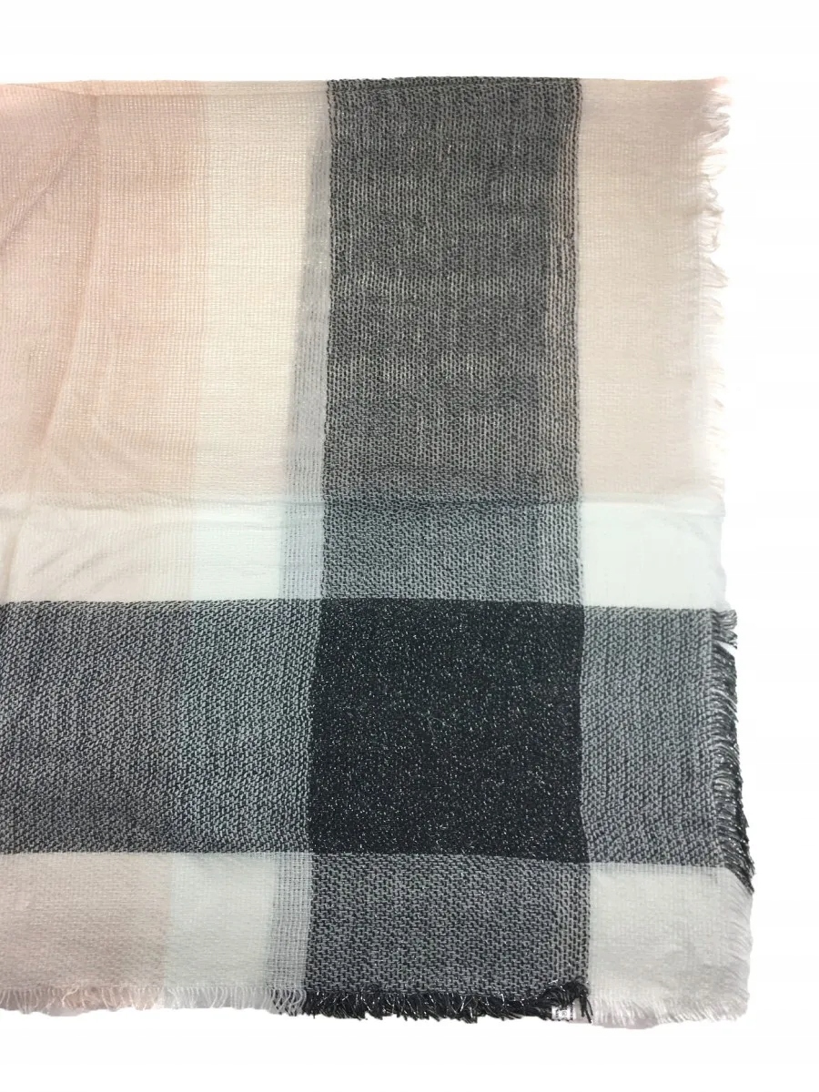 Jordan - miękka i ciepła chusta krata srebrna nitka puder szary AC-15 HIT