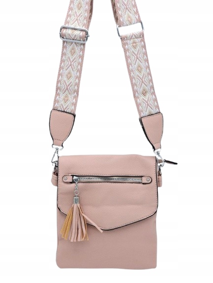 Erick Style - torebka listonoszka skóra ekologiczna pasek BOHO różowy A0951