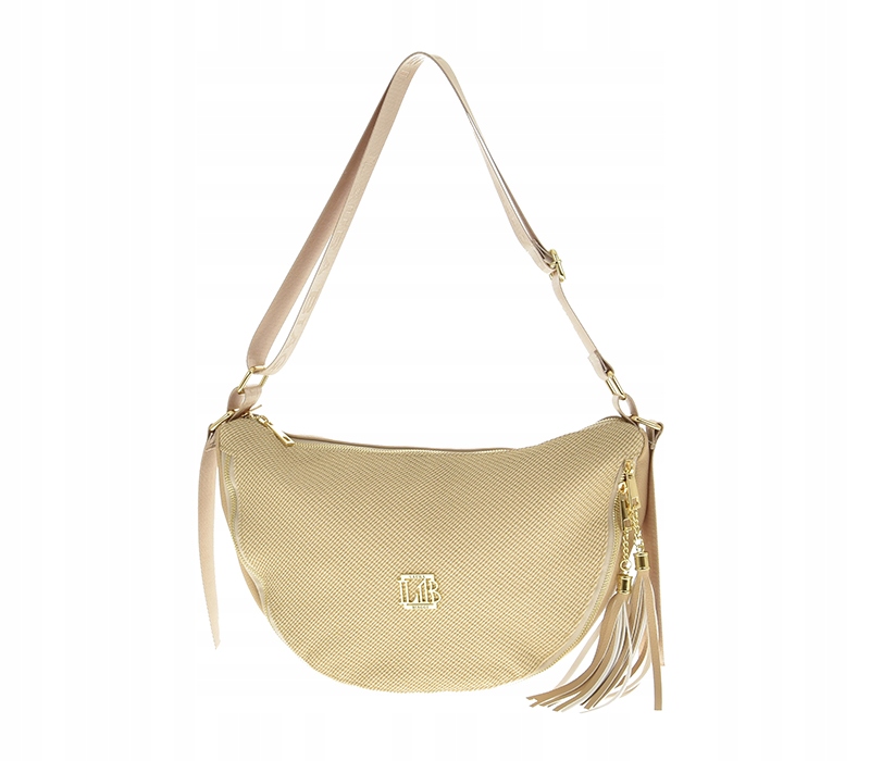 Laura Biaggi - torebka listonoszka podkowa struktura płótna jasny beż A527