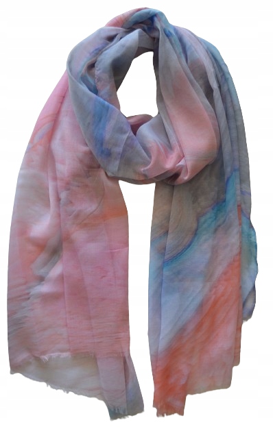 Piękny elegancki cienki szalik / apaszka wielokolorowy niebieski różowy 06