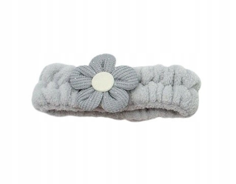 Opaska kosmetyczna do makijażu plusz kwiatek srebrne dżety szary