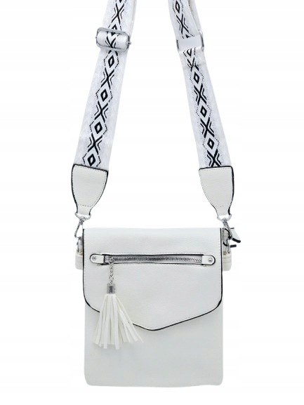 Erick Style - torebka listonoszka skóra ekologiczna pasek BOHO biały A0951