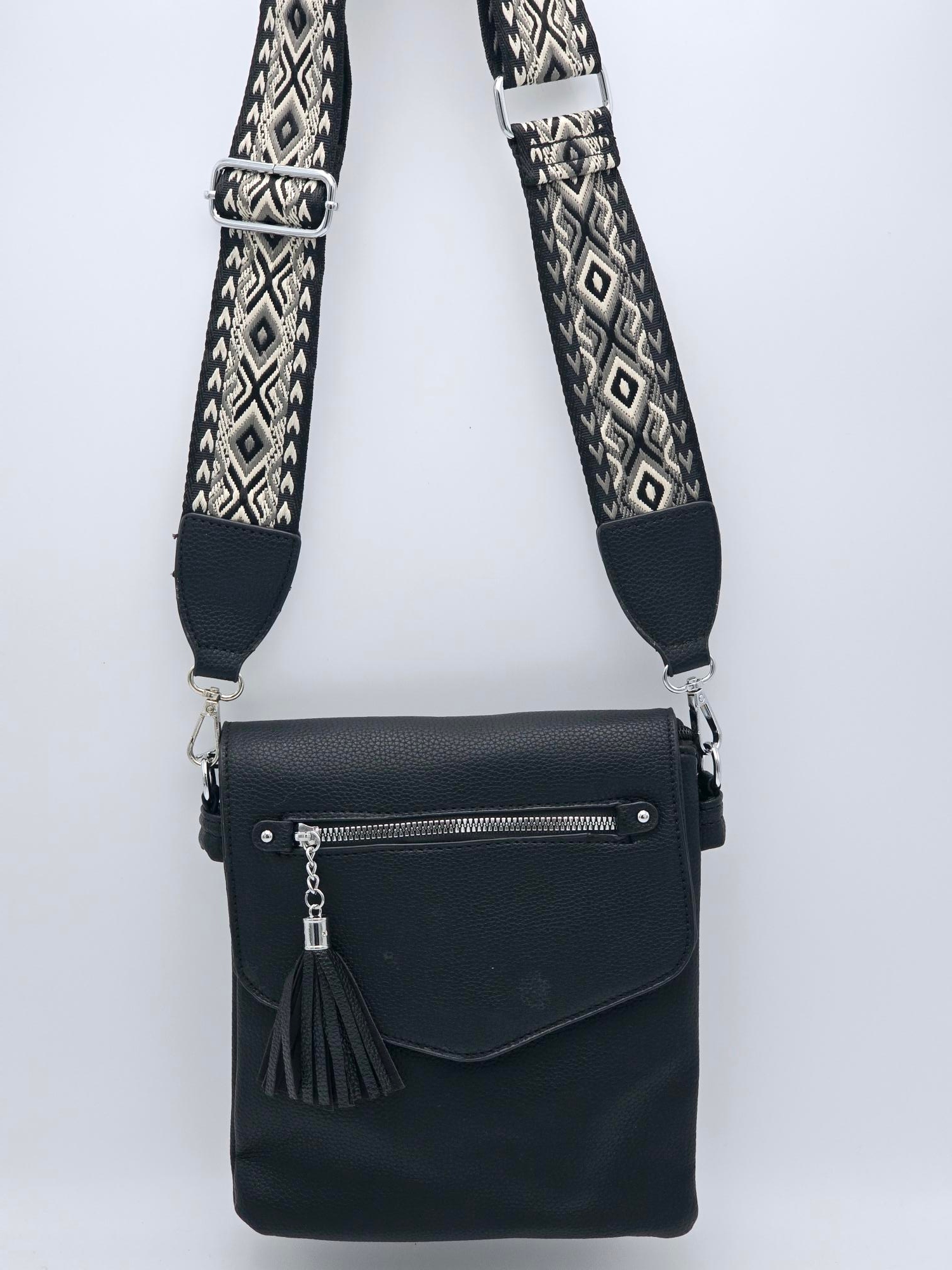 Erick Style - torebka listonoszka skóra ekologiczna pasek BOHO czarny A0951