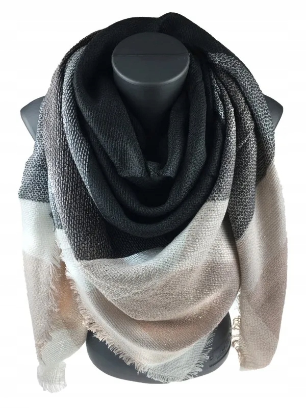 Jordan - miękka i ciepła chusta krata srebrna nitka różowy szary AC-21 HIT