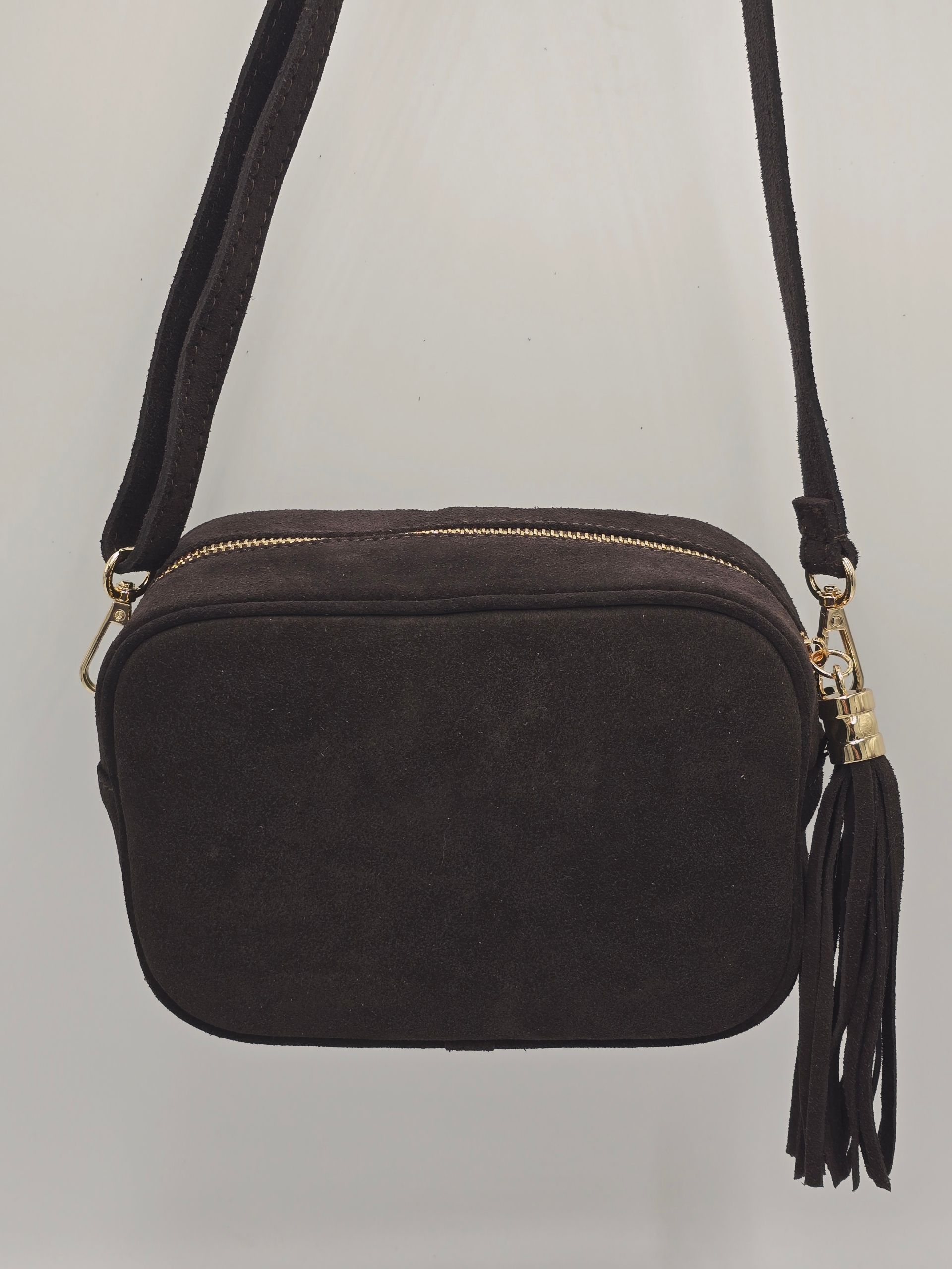 Laura Biaggi - torebka listonoszka skóra naturalna zamsz czekolada TS04-519