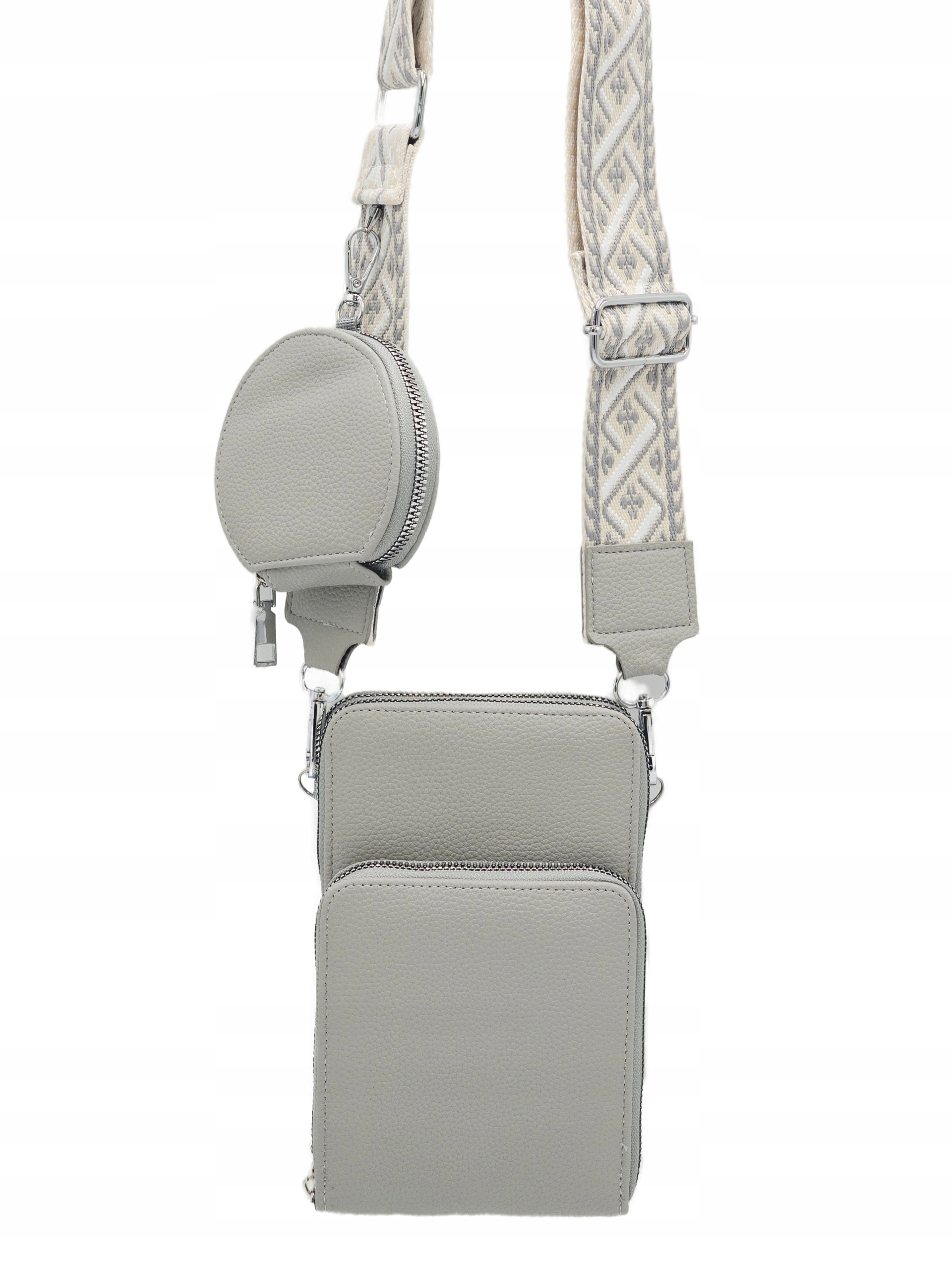 Torebka rowerówka portfel z portfelikiem pasek BOHO szary Q0693