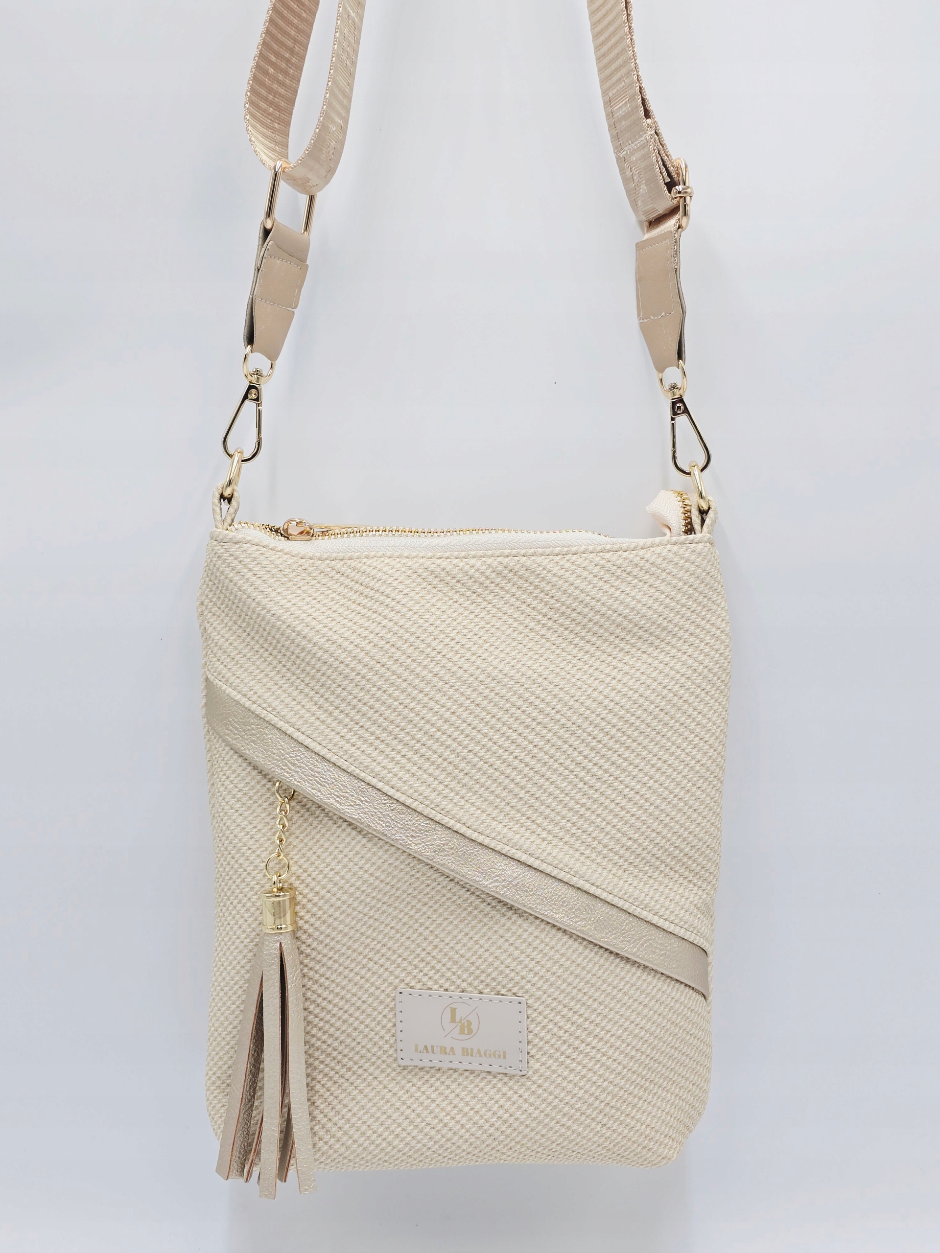 Laura Biaggi - torebka listonoszka chwost struktura płótna beżowy L323012
