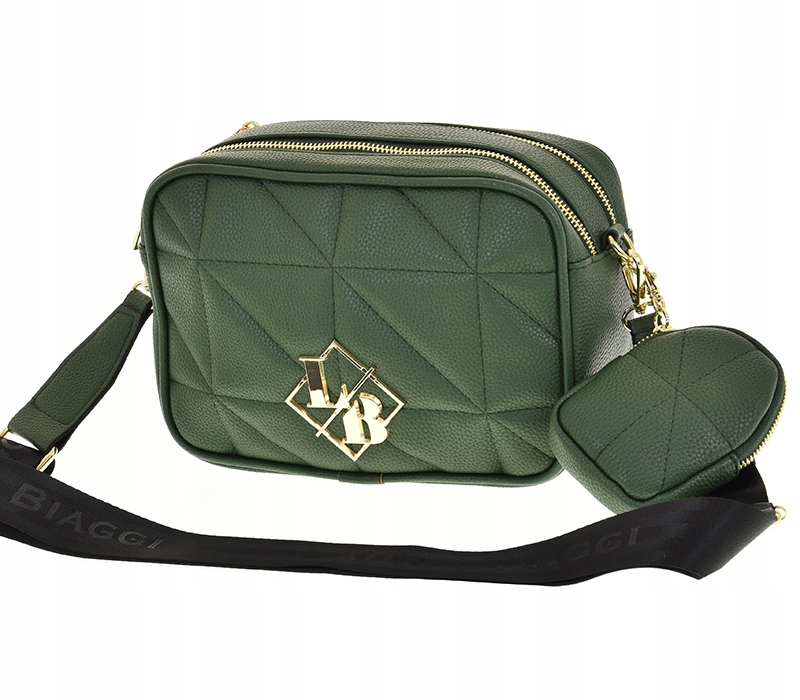 Laura Biaggi - torebka listonoszka przeszycia groszek ciemny zielony JS258