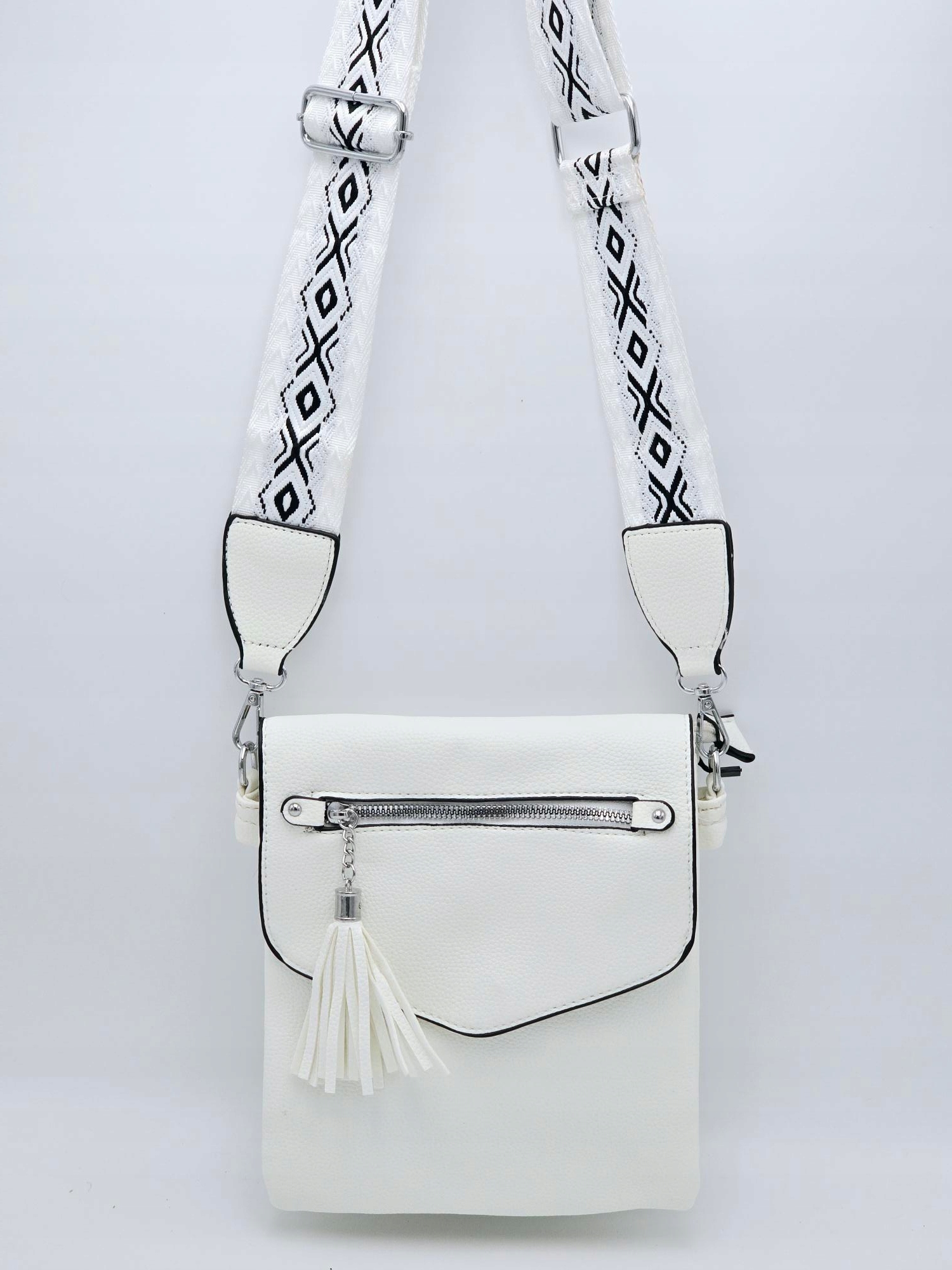 Erick Style - torebka listonoszka skóra ekologiczna pasek BOHO biały A0951