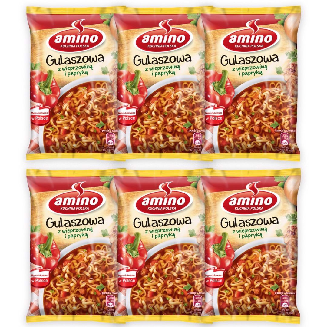 Amino Zupa błyskawiczna gulaszowa z wieprzowiną i papryką 59 g x 6 sztuk