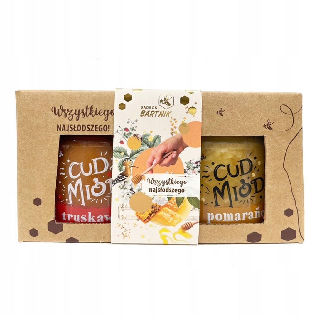 Bartnik Cud miód Mix 2 smaków truskawka-pomarańcza + pudełko ozdobne