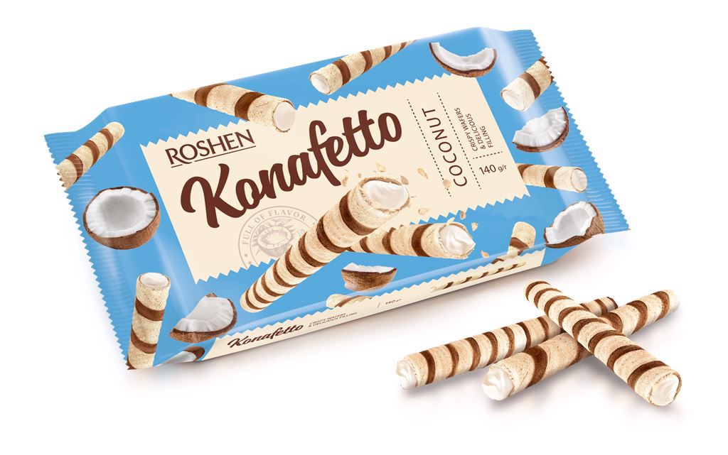 Roshen Konafetto rurki waflowe o smaku kokosowym 140 g