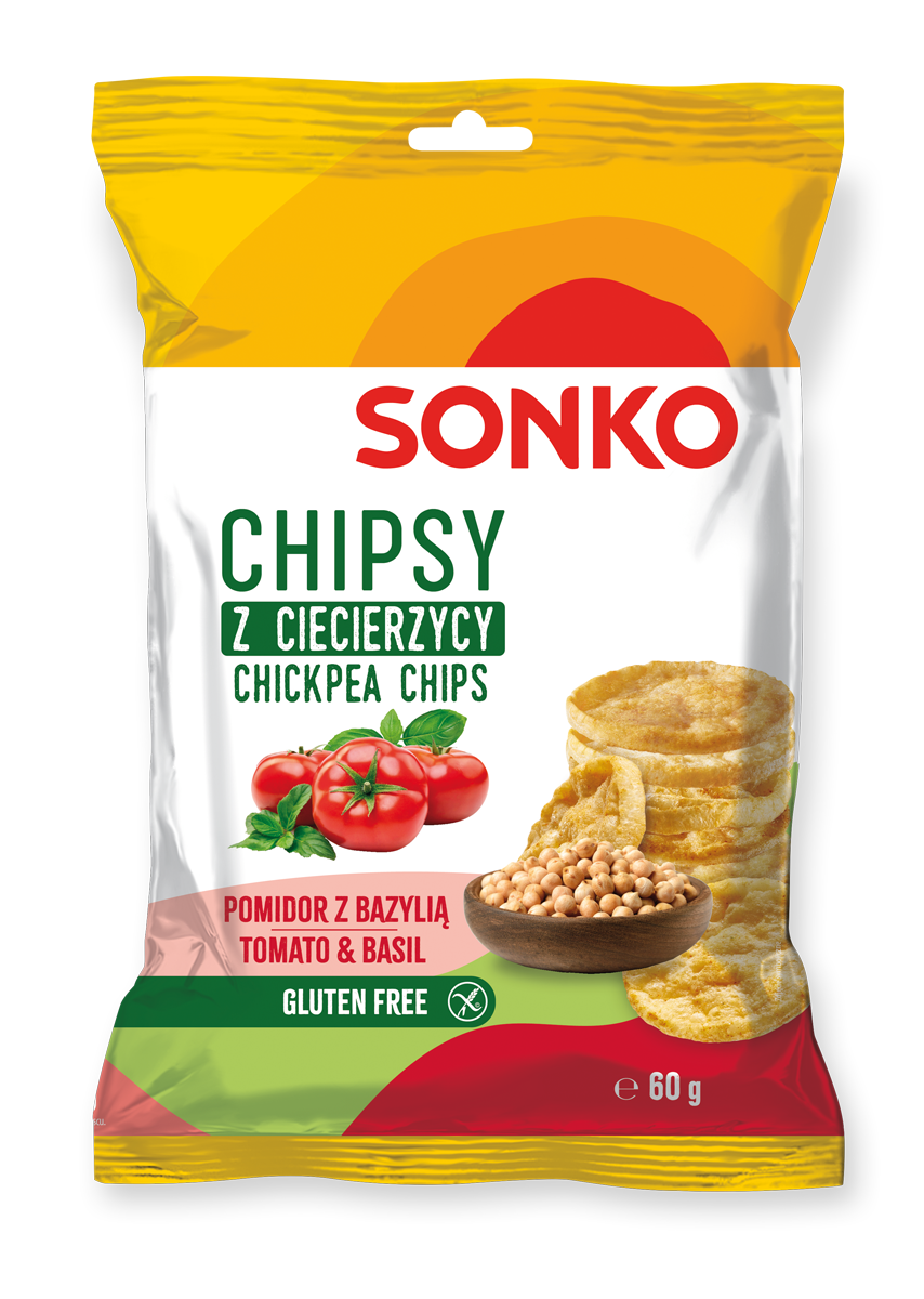 Sonko Chipsy z ciecierzycy o smaku pomidora z bazylią 60 g