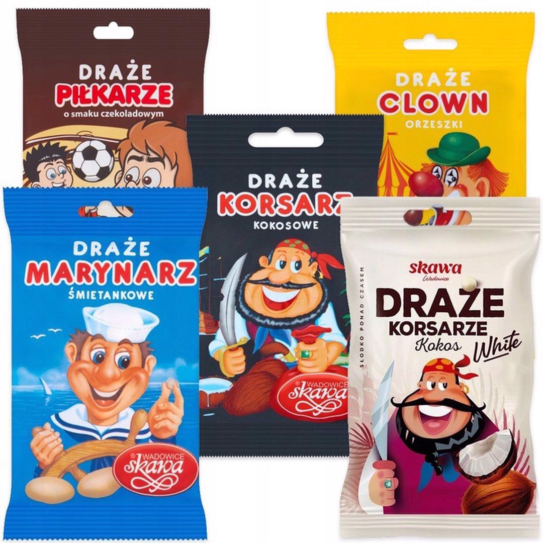 Wadowice Skawa Draże Mix 5 smaków 70 g x 5 sztuk