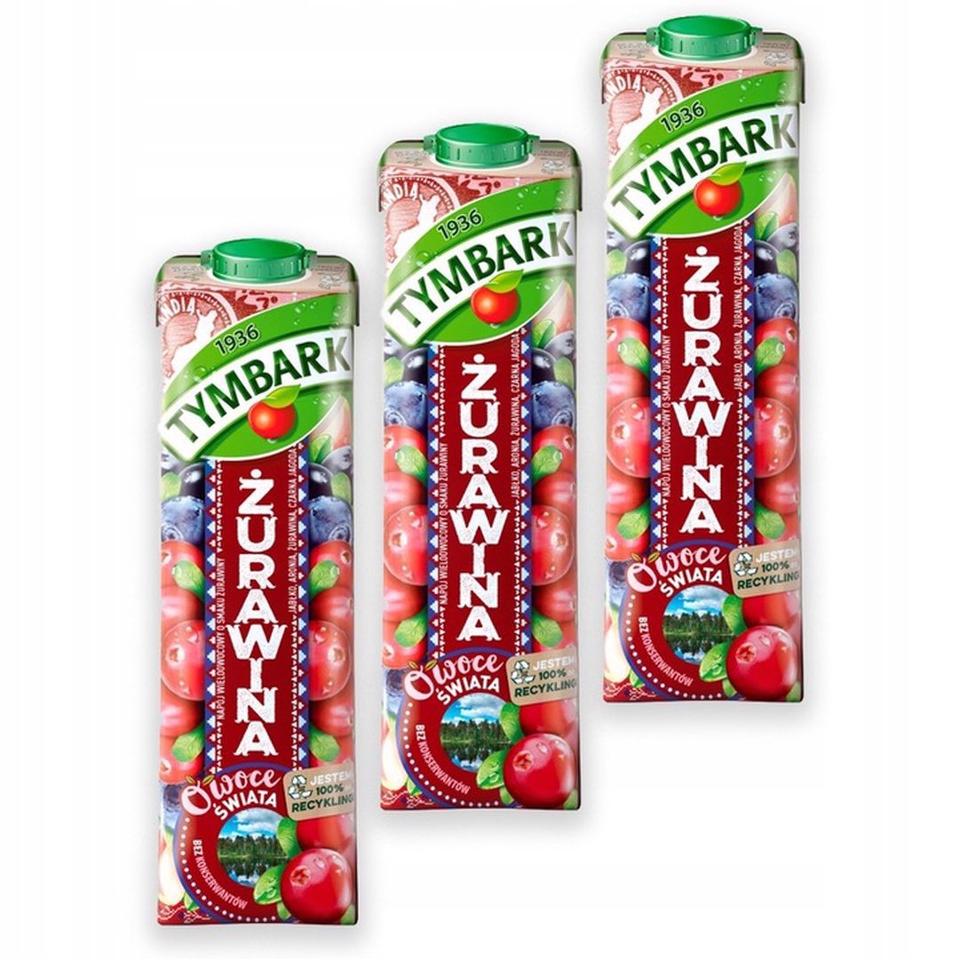 Tymbark Owoce Świata Napój wieloowocowy żurawina 1 l x 3 sztuk