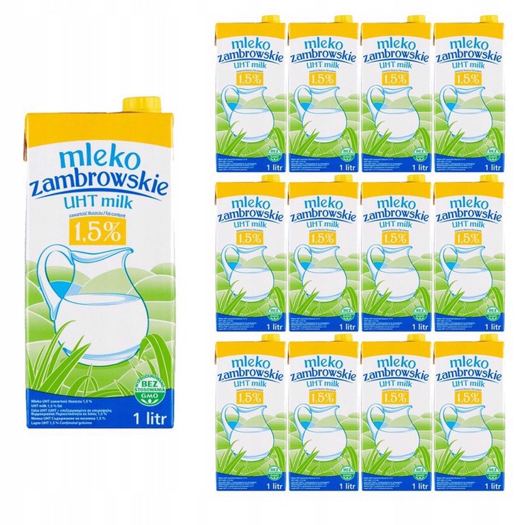 Mleko zambrowskie UHT 1,5 % 1 l x 12 sztuk