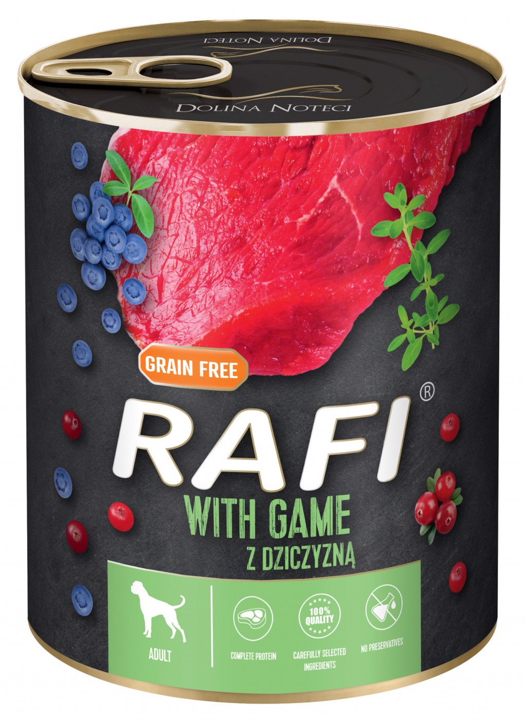 Rafi Mokra karma dla psów z dziczyzną, borówką i żurawiną 800 g