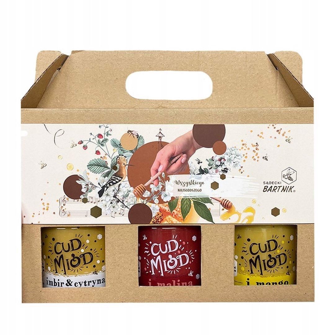 Bartnik Cud Miód Mix 3 miodów smakowych 250g x 3 + pudełko ozdobne
