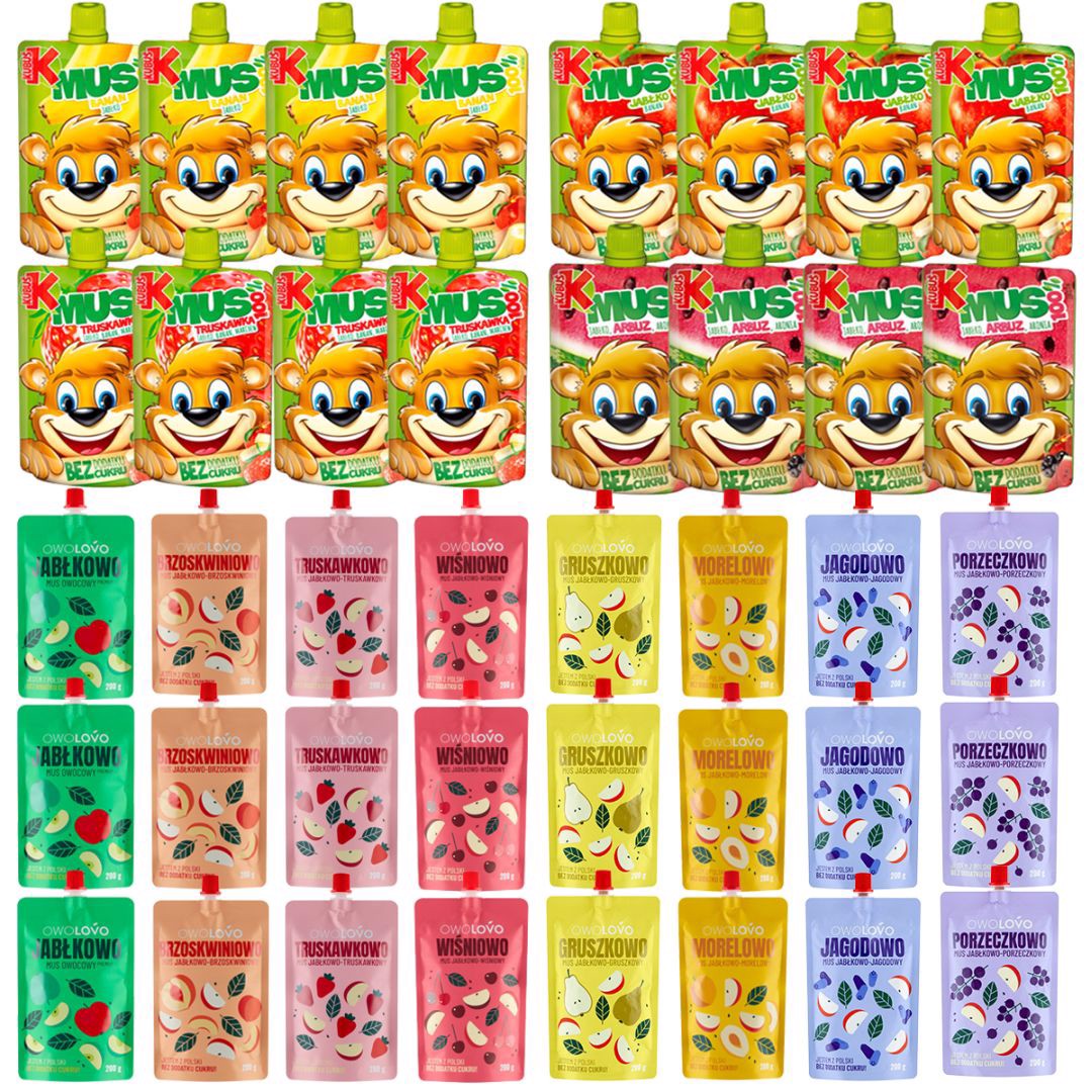 Mix 12 smaków musów owocowych Owolovo - Kubuś 40 sztuk