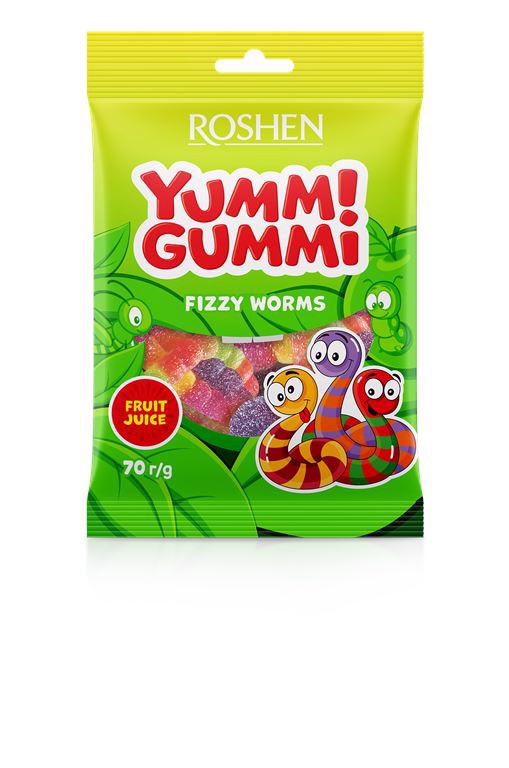 Roshen Żelki YUMMI GUMMI fizzy worms 70 g