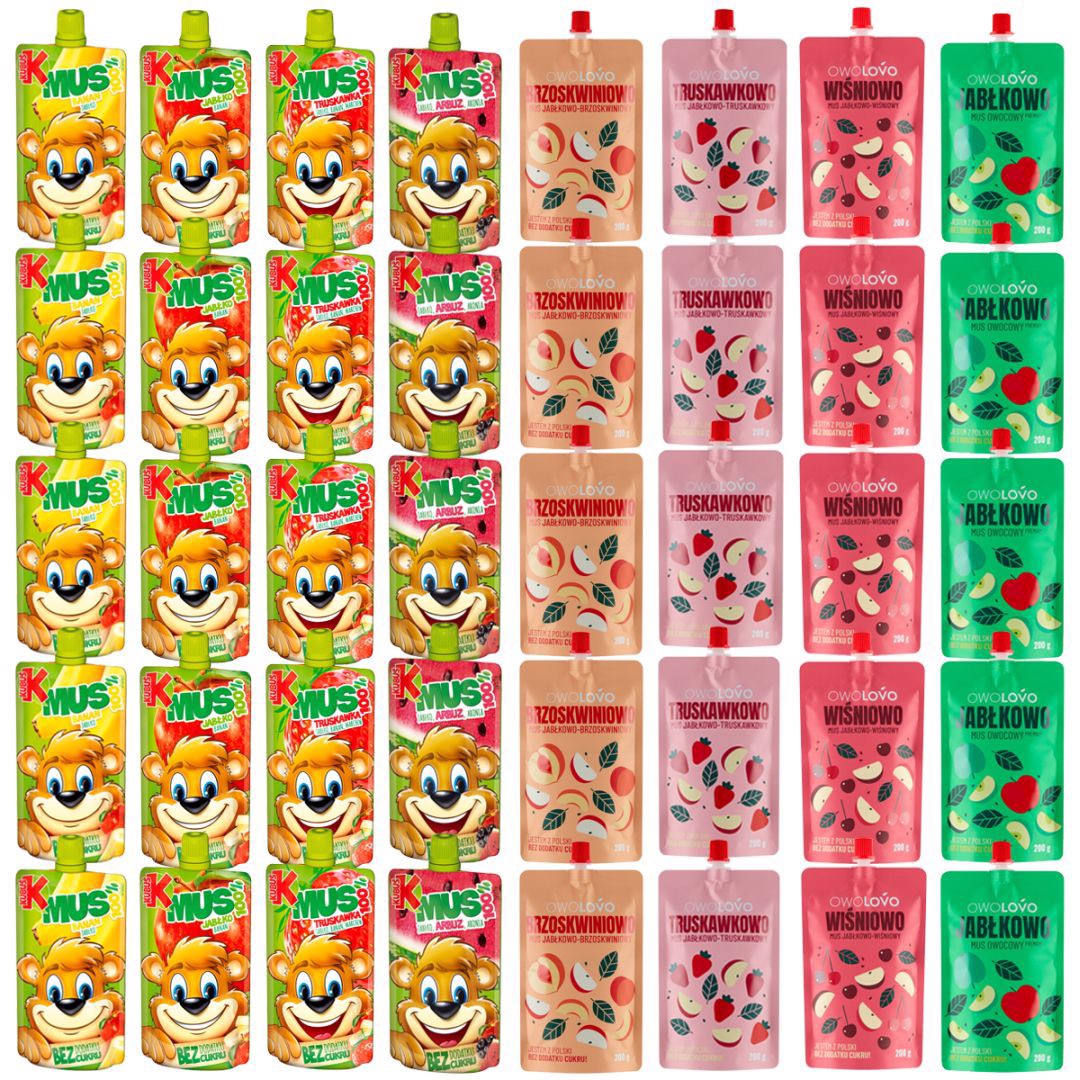 Mix 8 smaków musów owocowych Owolovo - Kubuś x 40 sztuk
