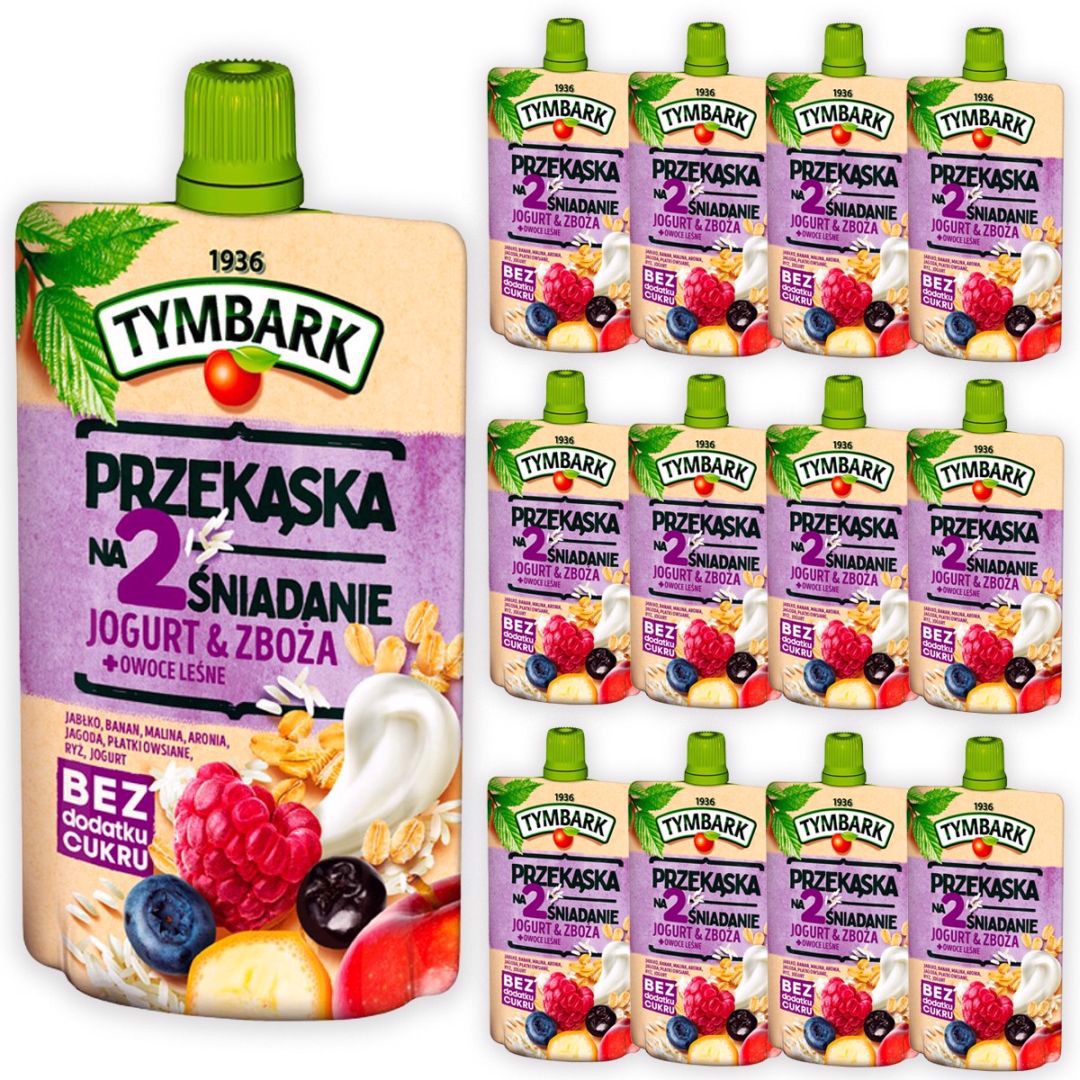 Tymbark MUS Przekąska na 2 Śniadanie Jogurt Zboża Ow Leśne 100g x 12 sztuk