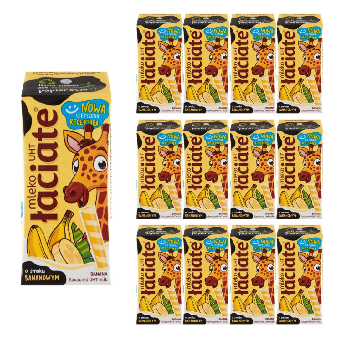 Łaciate Mleko UHT o smaku bananowym 200 ml x 12 sztuk
