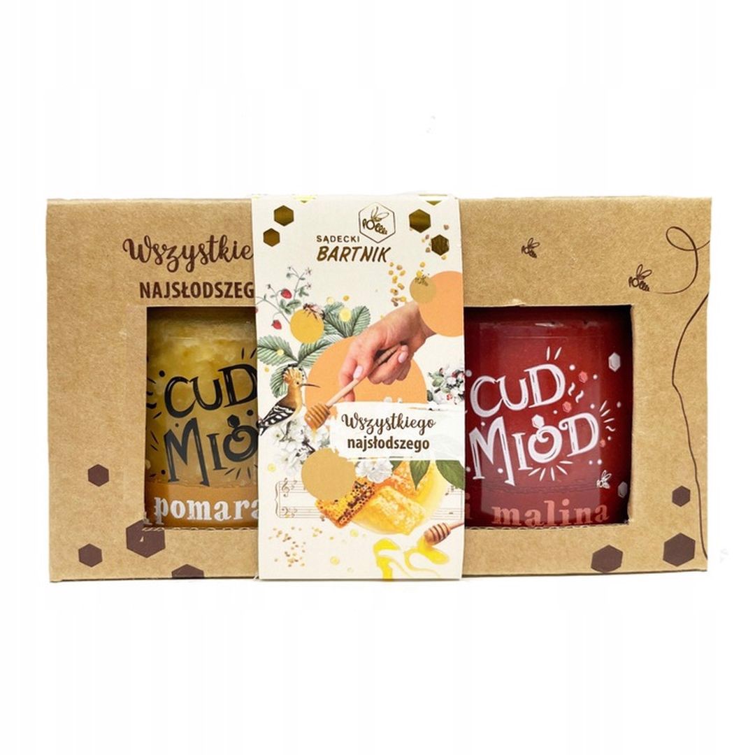 Bartnik Cud miód Mix 2 smaków pomarańcza-malina + pudełko ozdobne