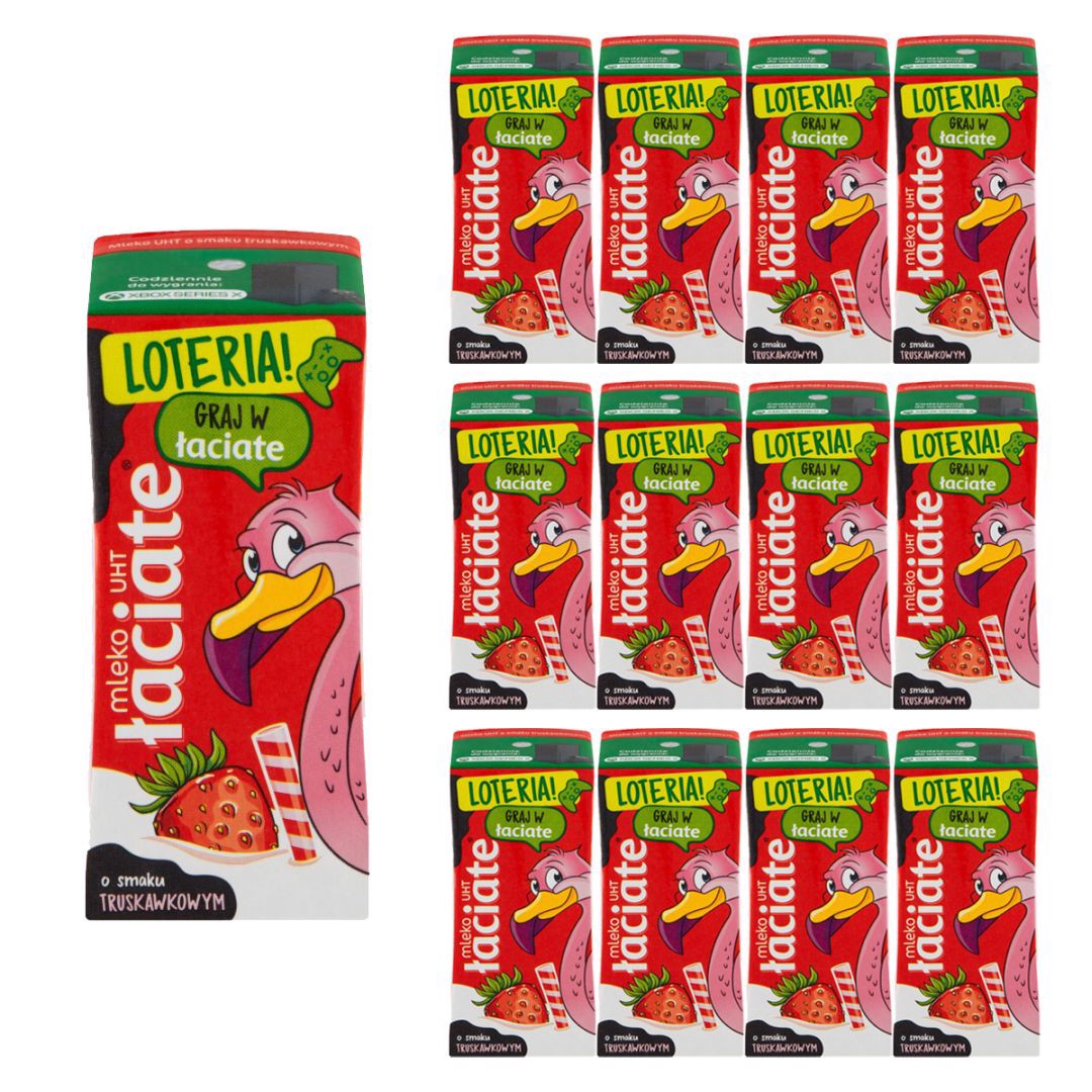 Łaciate Mleko UHT o smaku truskawkowym 200 ml x 12 sztuk