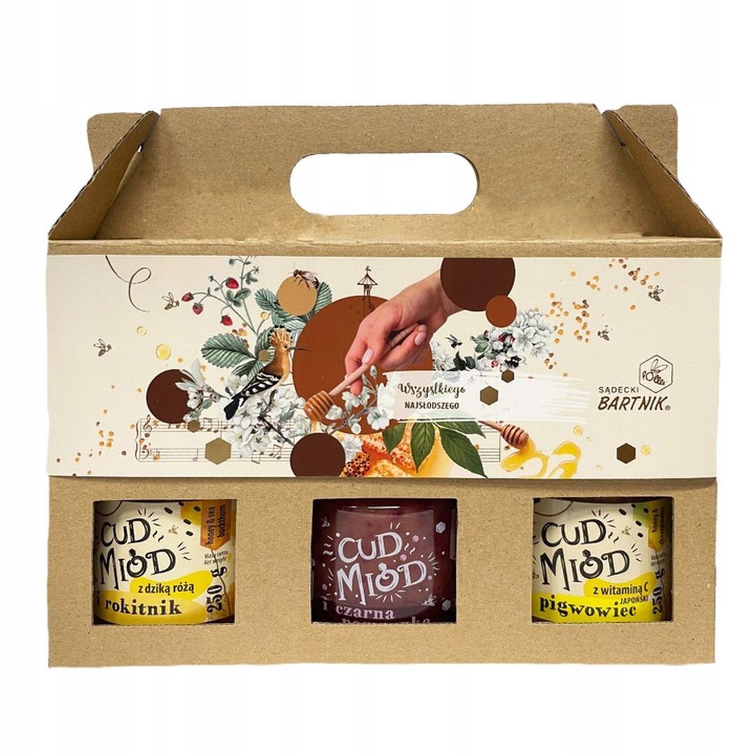 Bartnik Cud Miód Mix 3 miodów smakowych 250g x 3 + pudełko ozdobne