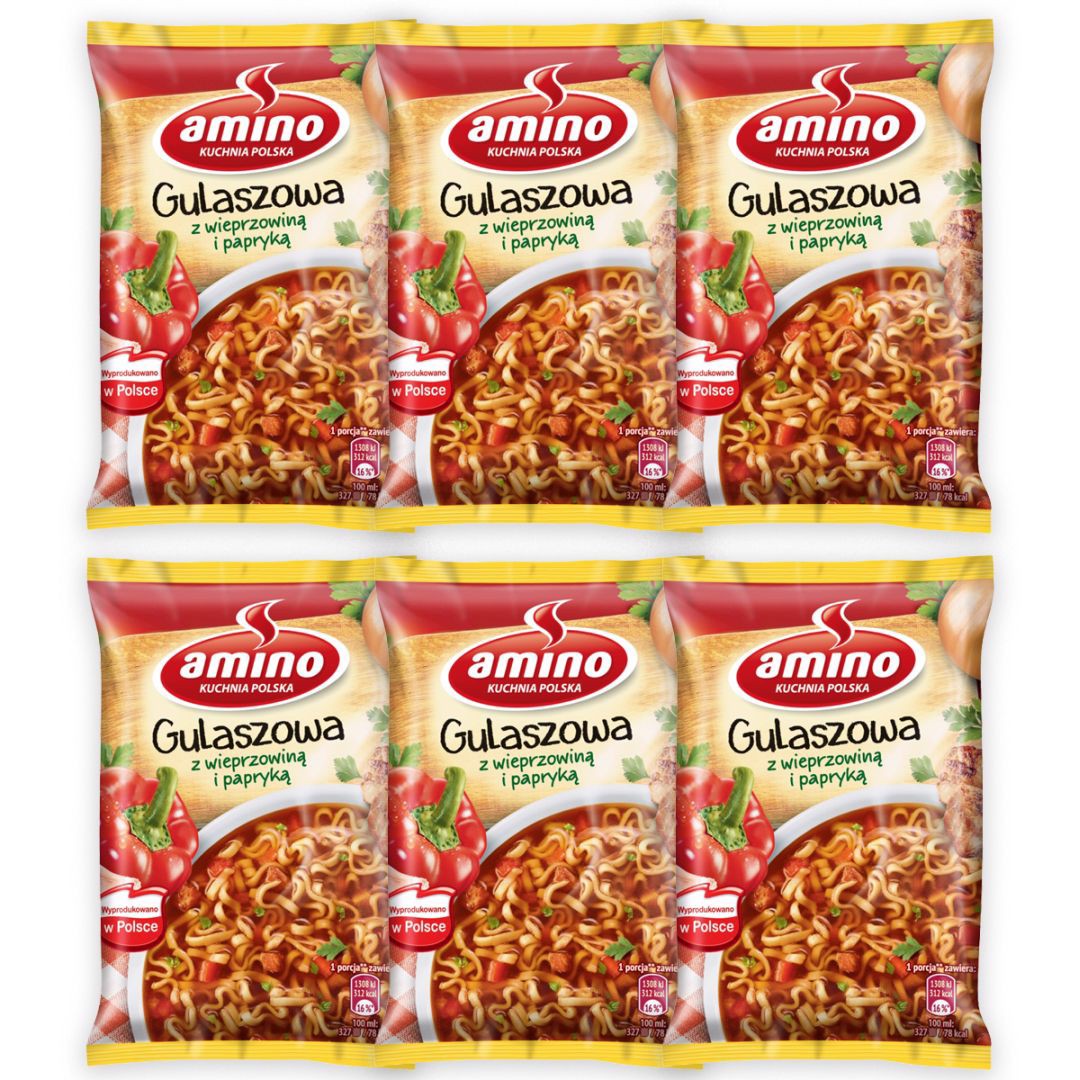 Amino Zupa błyskawiczna gulaszowa z wieprzowiną i papryką 59 g x 6 sztuk