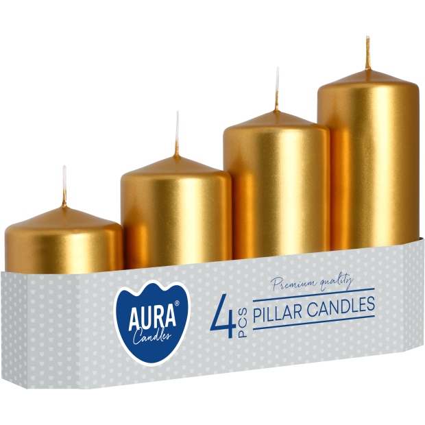 Świece pieńkowe walce stopniowane BISPOL Aura sw50/4-213 (złoty met.) 4szt.