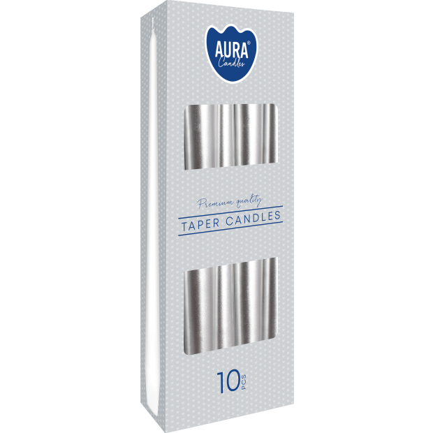 Świece Bispol Candles Aura s30-271 ~7h 10 sztuk srebrny metalik