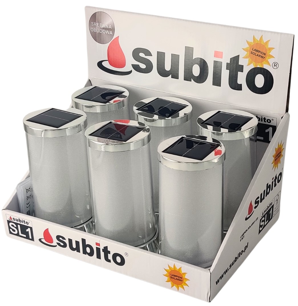 Znicz solarny LED SUBITO (S082) srebrny/biały ciepły 16 cm