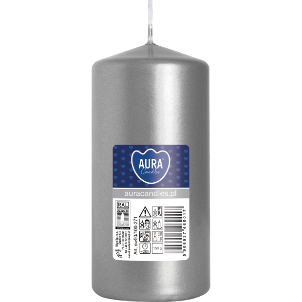 Świeca pieńkowa walec BISPOL Aura sw50/100-271 (srebrny metalik) ~20h