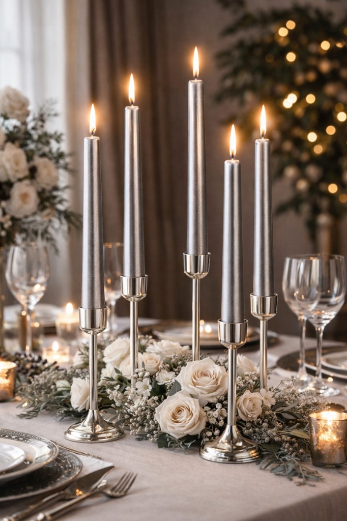 Świece Bispol Candles Aura s30-271 ~7h 10 sztuk srebrny metalik