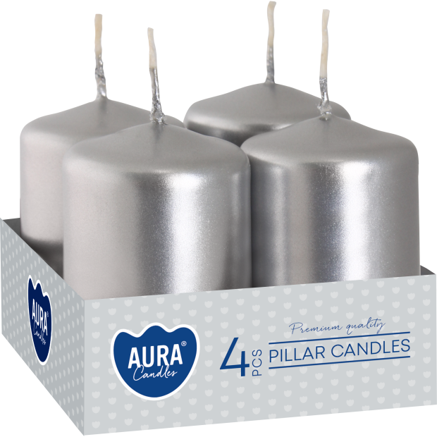 Świece pieńkowe walce BISPOL Aura sw40/60-271 (srebrny metalik) ~7h 4szt.