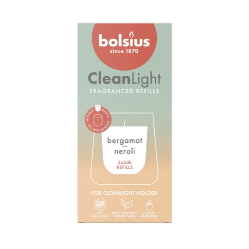 Świece zapach. do świecznika BOLSIUS CleanLight ~20h Bergamot & Neroli 2szt