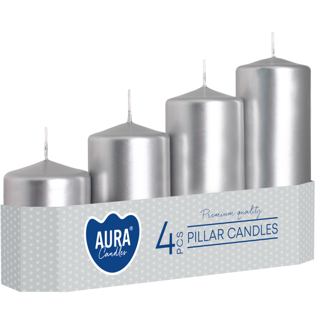 Świece pieńkowe walce stopniowane BISPOL Aura sw50/4-271 srebrny met. 4szt.