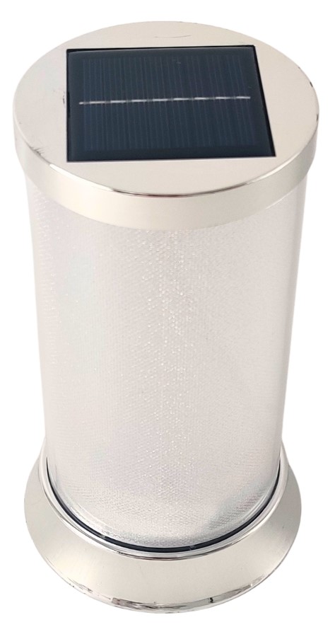 Znicz solarny LED SUBITO (S082) srebrny/biały ciepły 16 cm