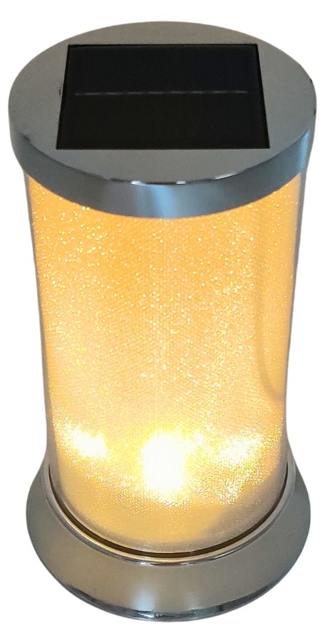 Znicz solarny LED SUBITO (S082) srebrny/biały ciepły 16 cm